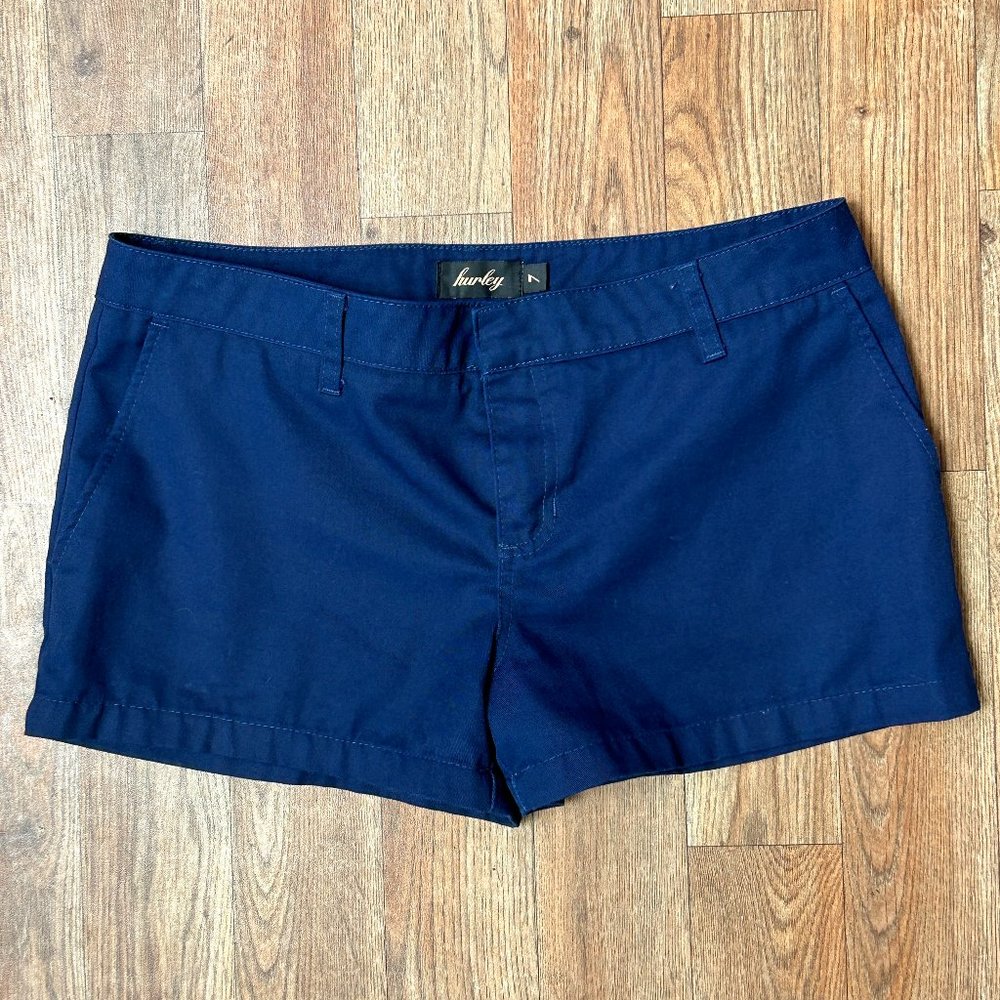 Hurley Low Rider Womens/Juniors Navy Blue Chino Short Shorts 4 Pkt Logo Size 7